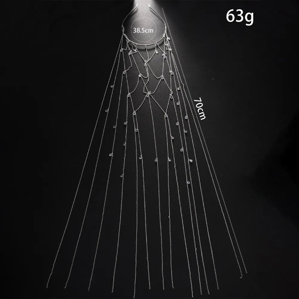 Bijou de Tête Long à Cristaux et Glands – Chaîne Élégante Bohème pour Mariage, Fête et Cadeau Femme